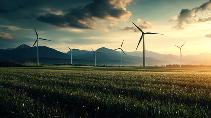 windmills in the sunset field