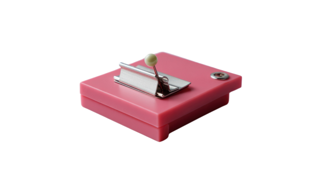 Pink Pencil Sharpener: A close-up shot of a vibrant pink pencil sharpener, revealing its sleek design and functionality. Perfect for stationery, art, and school-related projects.