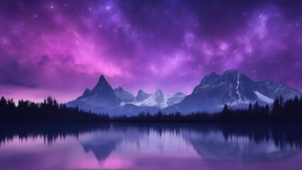 Minimalist Watercolor Night Landscape – Forest and Mountains