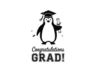 Obraz premium Grad Penguin Congrats Diploma Cap Cute