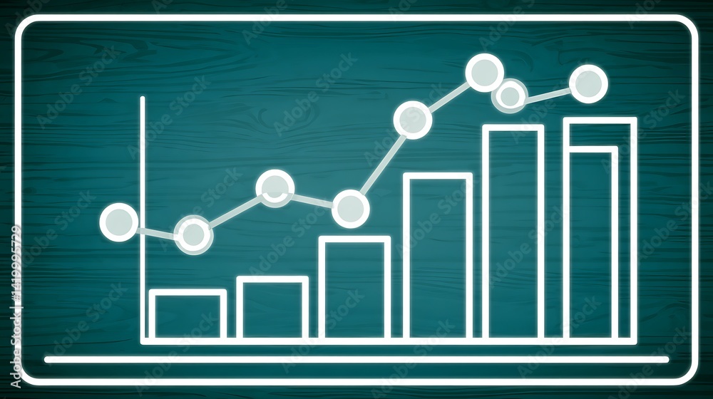 Poster ascending bar chart and growing line graph on teal background representing performance improvement.