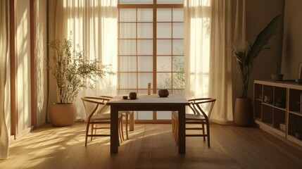 Cozy dining area with natural light and plants