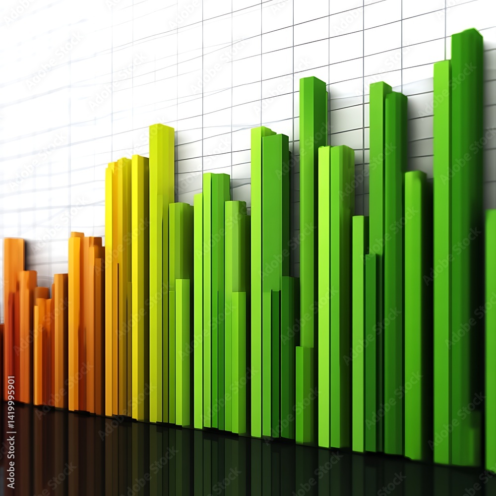 Poster ascending data visualization of bar graph with gradient color scheme and grid pattern background.