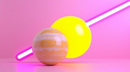 Colorful Abstract Representation of Planets in Striking Pink and Yellow Background