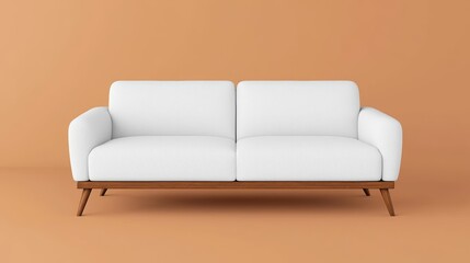 A minimalist sofa designed with repurposed steel legs and an FSCcertified wooden base