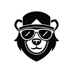 Silhouette art illustration mascot logo of bear head wearing baseball cap and shutter shades sunglass.eps
