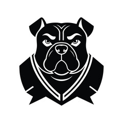 Silhouette art illustration mascot logo of bulldog head wearing varsity jacket in street tough vibe.eps