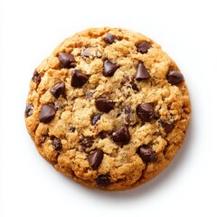 Chocolate chip cookie close up view on white background