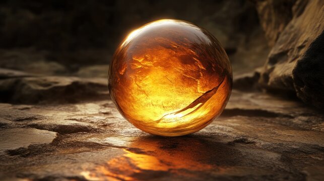 A luminous orb set upon a cracked stone surface