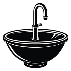 Isolated Black Vector industrial sink WIith White Background