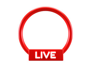 Red Live Circle Label 3D Icon for Video Streaming and Social Media Broadcast