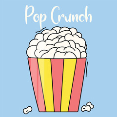 Crunchy Popcorn Vector in Hand-Drawn Style with Soft Colors, Perfect for Snack Packaging, Movie Night Themes, Fun Food Illustrations, and Festive Designs.