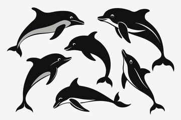 Fototapeta premium dolphin silhouette set.