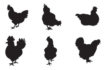 Set silhouettes of chickens and roosters.