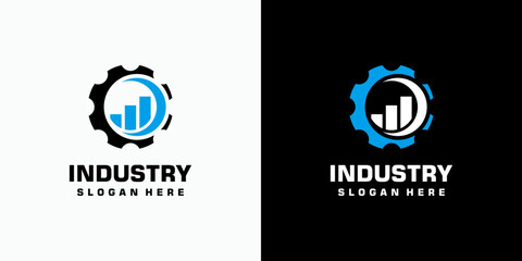 Gear and growth chart vector logo design with modern, simple, clean and abstract style. Icon for business, industrial and personal branding.