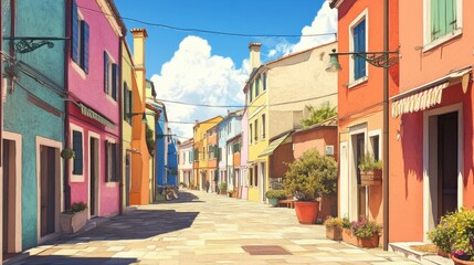 Fototapeta premium Street with colorful buildings in Burano island, Venice, Italy. Architecture and landmarks of Venice, Venice postcard