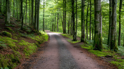 Fototapeta premium Forest Path Winding Through Lush Green Trees