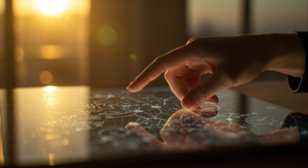 Touchscreen interface and hand silhouette, photos