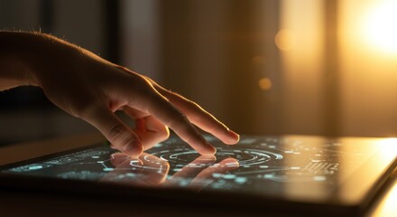 Hand Interacting with a Futuristic Tablet (Photo)