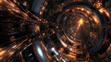 Fototapeta premium A futuristic tunnel showcasing orange lights and metallic architecture perfectly