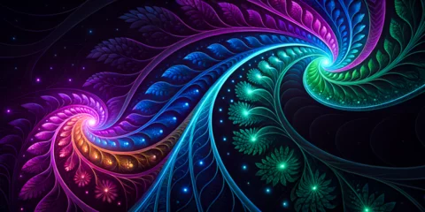 Papier peint photo Vagues fractales Abstract fractal design featuring a blue spiral pattern with swirling light waves  © sadashiv