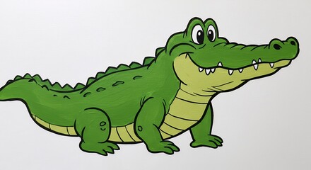 Fototapeta premium Friendly cartoon crocodile illustration bright green happy reptile childish design element