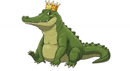 Fototapeta premium Jolly green crocodile cartoon illustration wearing crown