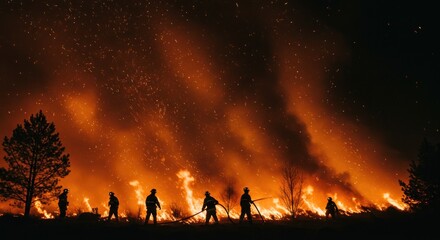 Fototapeta premium Firefighters battling wildfire, photos