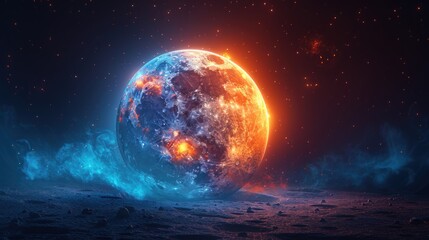 Obraz premium A glowing orb shines vibrant colors in the abyss, creating a stunning display