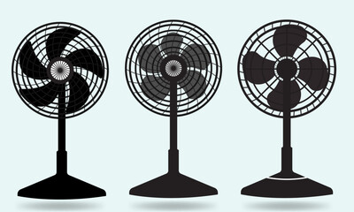 Set of Electric Table Fans Vector Silhouette Icons