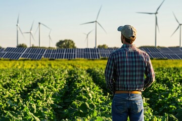 Rural farmer contemplates sustainable energy innovations.