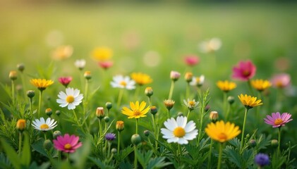 Obraz premium Delicate wildflowers scattered across a textured field, summer, elegant