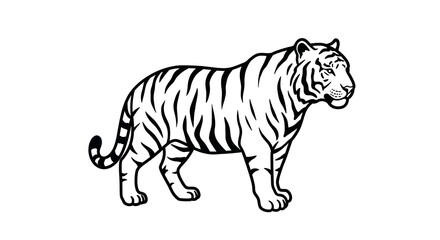 Naklejka premium Tiger Standing Illustration Black and White