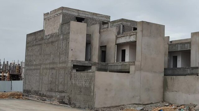 Under Construction House Or Villa's,villa's With Concreate Block Or Bricks.
Exterior View Of 02 Story Under Construction House With Modern Design.
In Complete Villa's, Home Or House full Structure