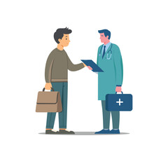 octor and patient flat vector illustration, medical checkup, healthcare consultation, cartoon doctor, clinic visit scene, doctor appointment, hospital consultation, vector art design