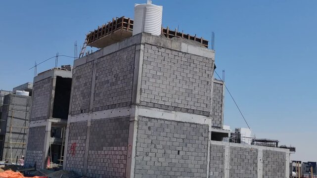 Under Construction House Or Villa's,villa's With Concreate Block Or Bricks.
Exterior View Of 02 Story Under Construction House With Modern Design.
In Complete Villa's, Home Or House full Structure