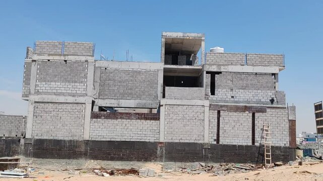 Under Construction House Or Villa's,villa's With Concreate Block Or Bricks.
Exterior View Of 02 Story Under Construction House With Modern Design.
In Complete Villa's, Home Or House full Structure
