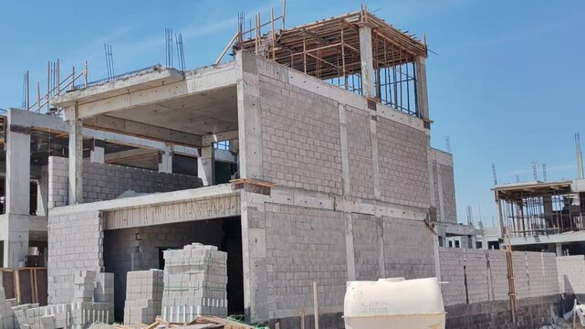 Under Construction House Or Villa's,villa's With Concreate Block Or Bricks.
Exterior View Of 02 Story Under Construction House With Modern Design.
In Complete Villa's, Home Or House full Structure