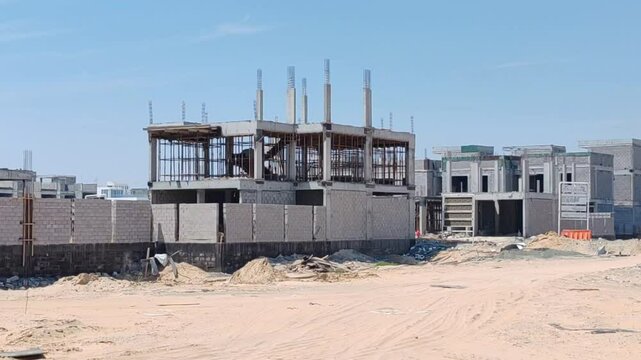 Under Construction House Or Villa's,villa's With Concreate Block Or Bricks.
Exterior View Of 02 Story Under Construction House With Modern Design.
In Complete Villa's, Home Or House full Structure