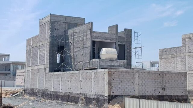 Under Construction House Or Villa's,villa's With Concreate Block Or Bricks.
Exterior View Of 02 Story Under Construction House With Modern Design.
In Complete Villa's, Home Or House full Structure