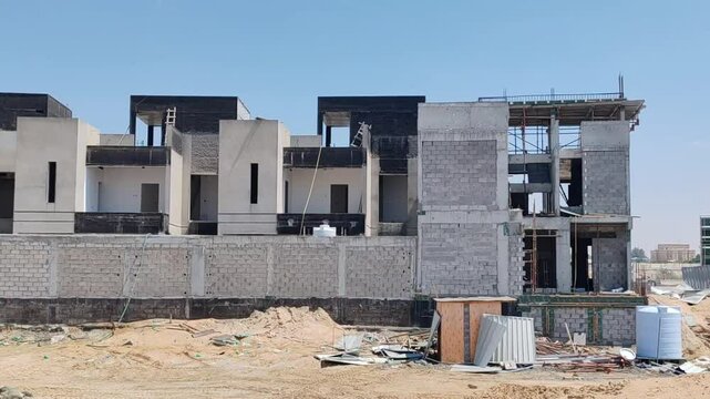 Under Construction House Or Villa's,villa's With Concreate Block Or Bricks.
Exterior View Of 02 Story Under Construction House With Modern Design.
In Complete Villa's, Home Or House full Structure