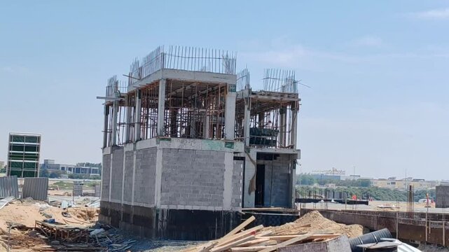 Under Construction House Or Villa's,villa's With Concreate Block Or Bricks.
Exterior View Of 02 Story Under Construction House With Modern Design.
In Complete Villa's, Home Or House full Structure