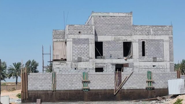 Under Construction House Or Villa's,villa's With Concreate Block Or Bricks.
Exterior View Of 02 Story Under Construction House With Modern Design.
In Complete Villa's, Home Or House full Structure