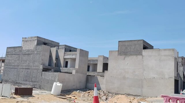 Under Construction House Or Villa's,villa's With Concreate Block Or Bricks.
Exterior View Of 02 Story Under Construction House With Modern Design.
In Complete Villa's, Home Or House full Structure
