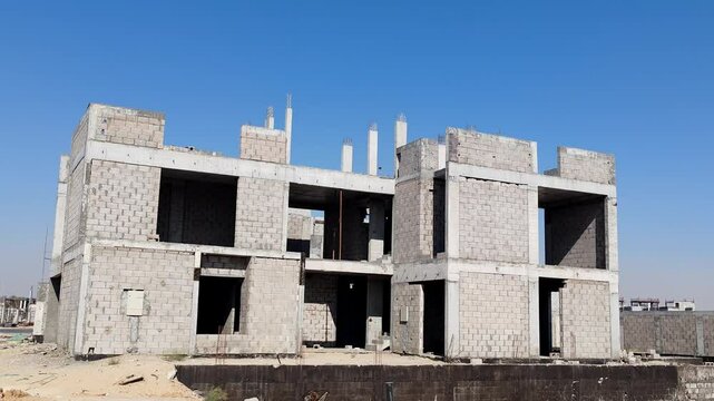 Under Construction House Or Villa's,villa's With Concreate Block Or Bricks.
Exterior View Of 02 Story Under Construction House With Modern Design.
In Complete Villa's, Home Or House full Structure