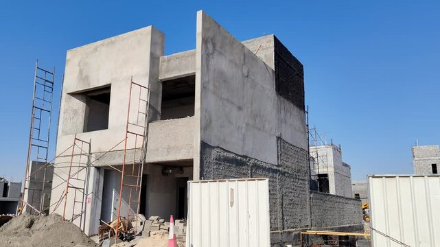 Under Construction House Or Villa's,villa's With Concreate Block Or Bricks.
Exterior View Of 02 Story Under Construction House With Modern Design.
In Complete Villa's, Home Or House full Structure