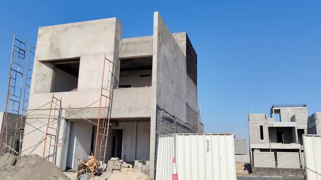 Under Construction House Or Villa's,villa's With Concreate Block Or Bricks.
Exterior View Of 02 Story Under Construction House With Modern Design.
In Complete Villa's, Home Or House full Structure
