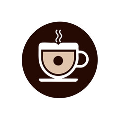 Minimalist Coffee Cup Icon with Steam on Brown Circular Background Highlighting Warm Beverage Appeal.Vector illustration.