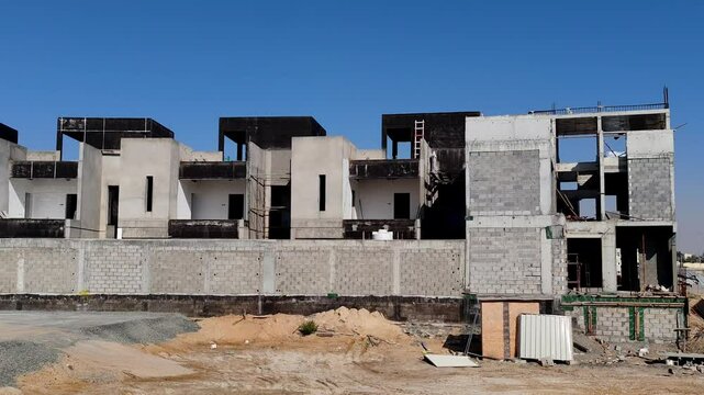 Under Construction House Or Villa's,villa's With Concreate Block Or Bricks.
Exterior View Of 02 Story Under Construction House With Modern Design.
In Complete Villa's, Home Or House full Structure