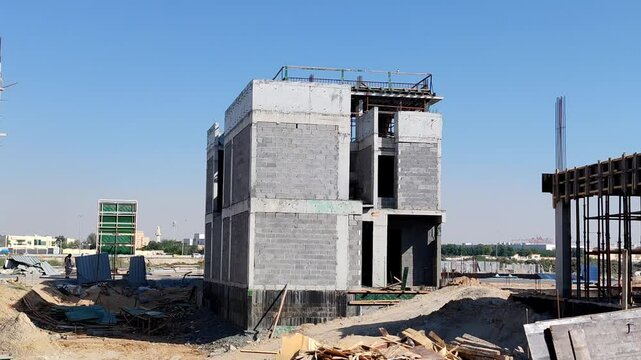 Under Construction House Or Villa's,villa's With Concreate Block Or Bricks.
Exterior View Of 02 Story Under Construction House With Modern Design.
In Complete Villa's, Home Or House full Structure